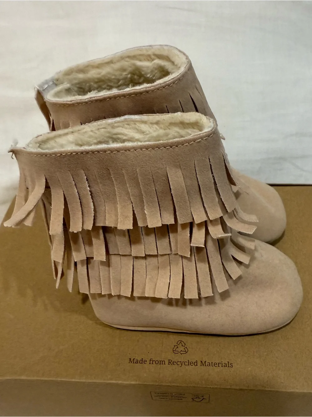 Kids Fringe Booties in Light Beige - Cozy Winter Style